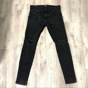 Hollister Mens Super Skinny Ripped Black Jeans 30x32